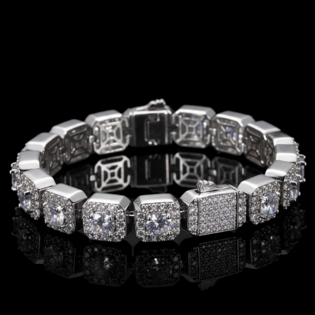 Silver Moissanite Diamond Clustered Bracelet