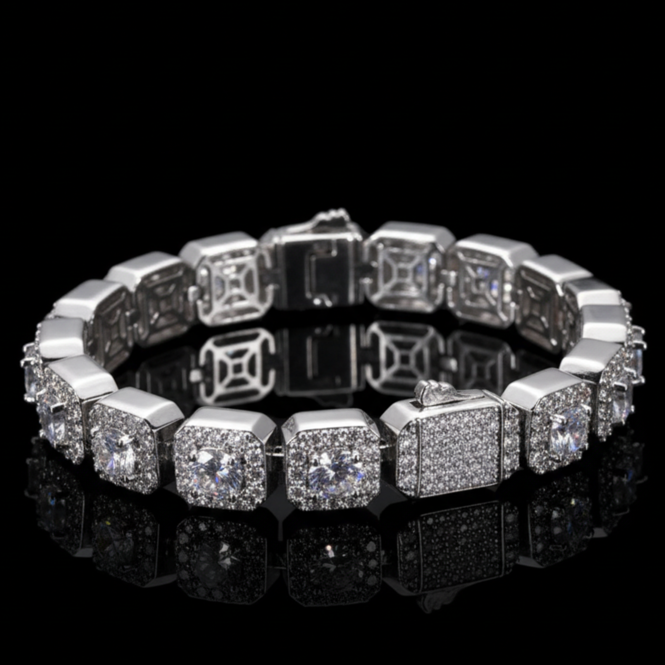 Silver Moissanite Diamond Clustered Bracelet