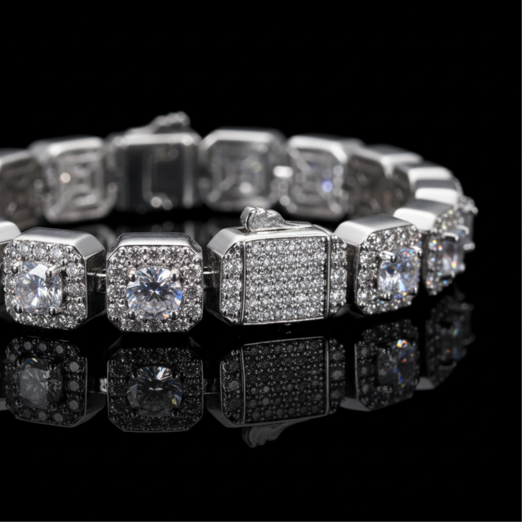Silver Moissanite Diamond Clustered Bracelet